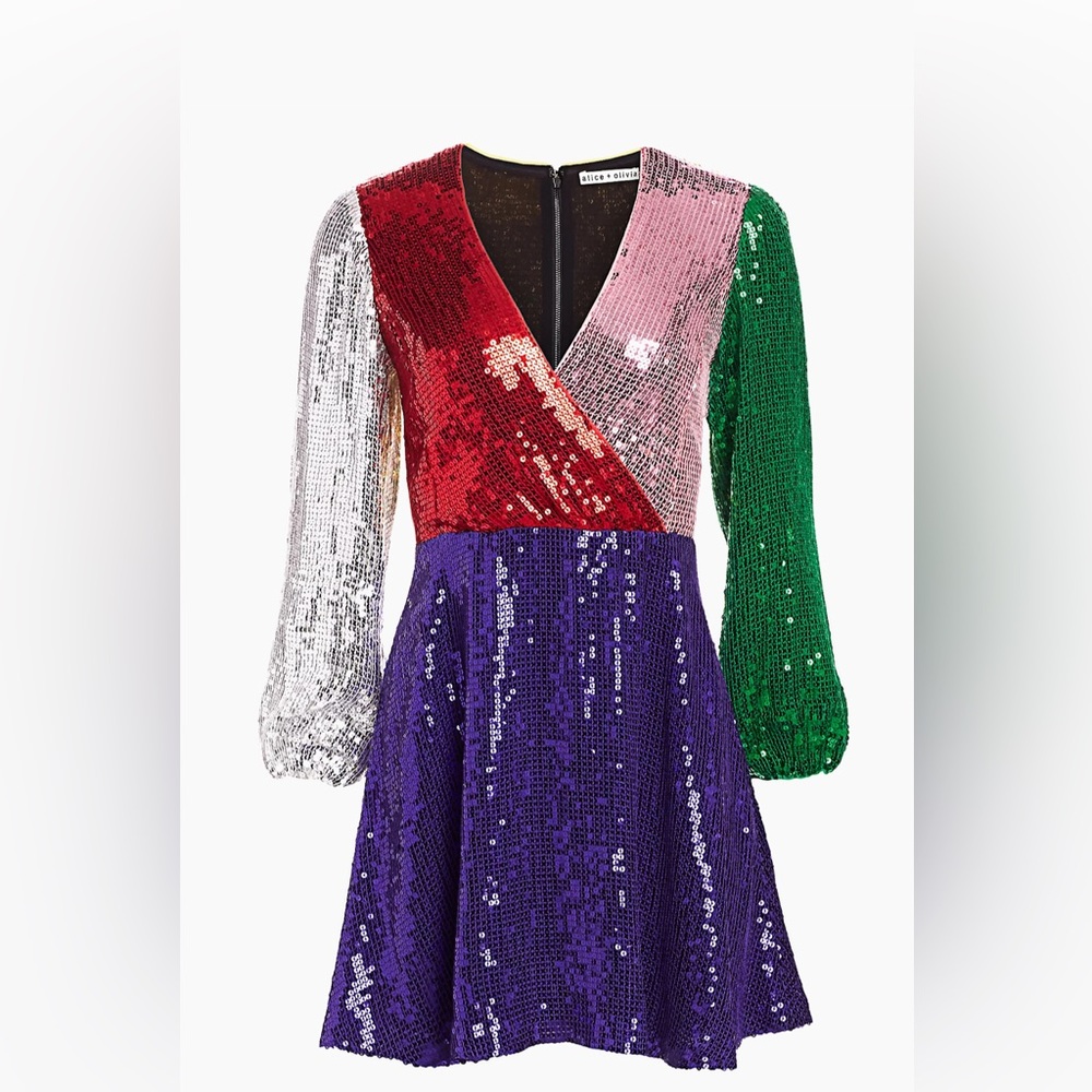 Alice + Olivia Blaze Sequin Color Block Mini Dress